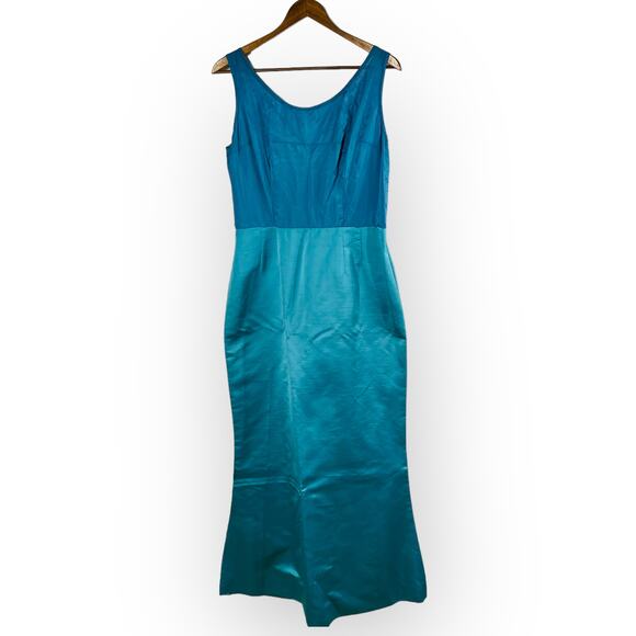 Vintage 60s Blue Sateen Maxi Dress Evening Gown Old Hollywood Glam Sz S - Picture 3 of 11